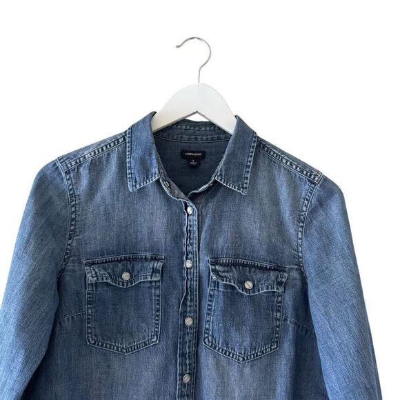 J Crew Jeans Chambray Button Up Shirt Pearl Snap Buttons Long Sleeve Sz6/S #2509 - Picture 2 of 13